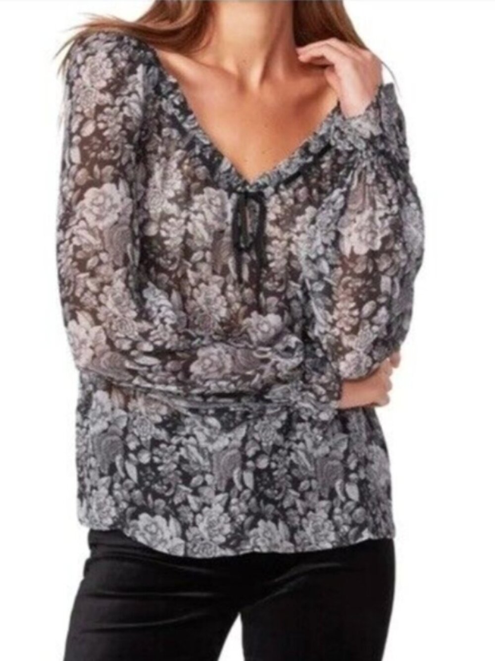 PAIGE Lana Floral Print 100% Silk Blouse - NWOT - Size M